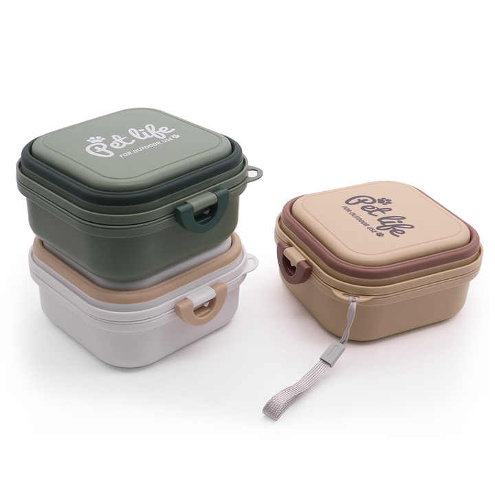 Portable Pet Travel Food Storage Container 2 in 1 Double Silicone Collapsible Folding Pet Food Water Bowl