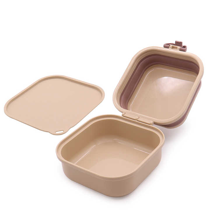 Portable Pet Travel Food Storage Container 2 in 1 Double Silicone Collapsible Folding Pet Food Water Bowl